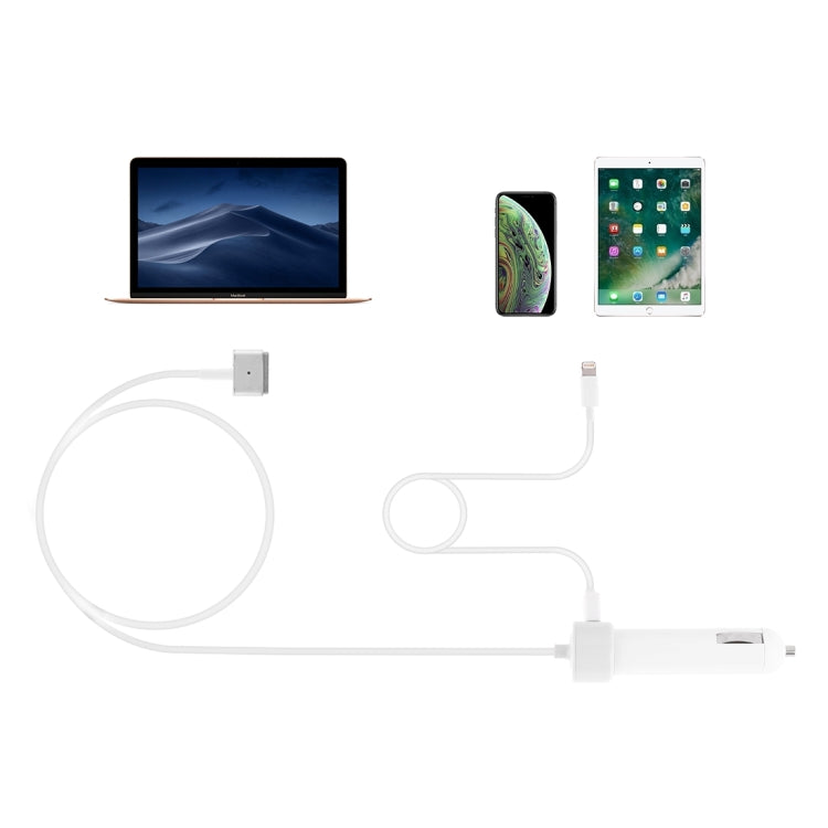 45W-2 5.1V 2.1A USB Interface Car Charger with 14.85V 3.05A T MagSafe 2 Interface Data Cable(White) - Car Charger by PMC TechLife | Online Shopping South Africa | PMC TechLife