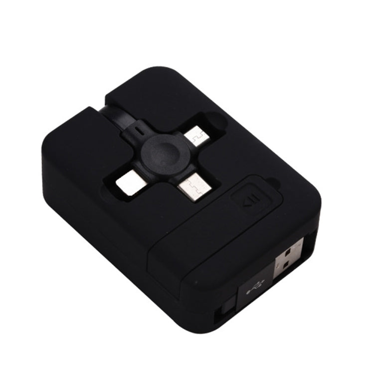 019-1 3 in 1 USB to 8 Pin + Micro USB + USB-C / Type-C Macaron Telescopic Data Cable with Storage Slot & Bracket, Cable Length: 1m (Black) - Multifunction Cable by PMC TechLife | Online Shopping South Africa | PMC TechLife