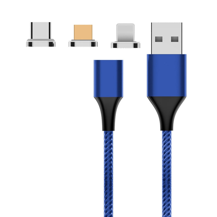 M11 3 in 1 5A USB to 8 Pin + Micro USB + USB-C / Type-C Nylon Braided Magnetic Data Cable, Cable Length: 1m (Blue) - Charging Cable & Head by PMC Jewellery | Online Shopping South Africa | PMC Jewellery