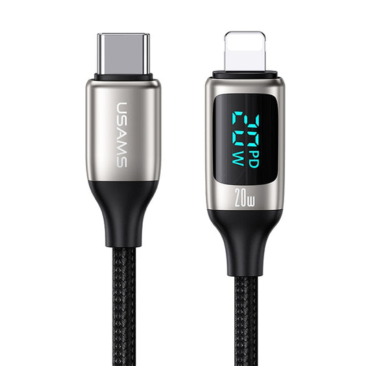 USAMS US-SJ545 U78 Type-C / USB-C to 8 Pin PD Aluminum Alloy Digital Display Fast Charging Data Cable, Length: 1.2m(White) - Normal Style Cable by USAMS | Online Shopping South Africa | PMC Jewellery
