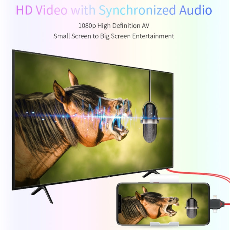 MiraScreen L7-8 3 in 1 8 Pin + Micro USB + USB-C / Type-C to HDMI Video Converter Cable, Cable Length: 2m - Video & Audio Cable by PMC TechLife | Online Shopping South Africa | PMC TechLife