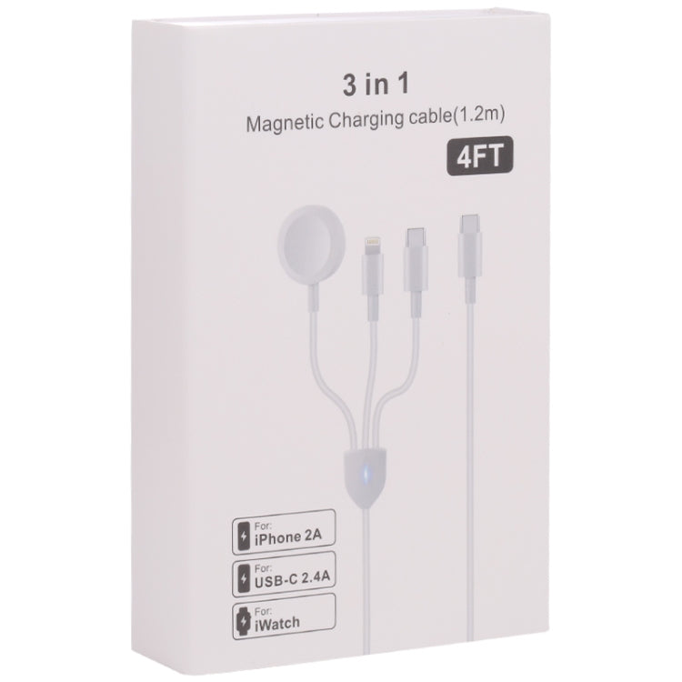 3 in 1 USB-C / Type-C to 8 Pin + USB-C / Type-C + Magnetic Watch Wireless Charger Data Cable, Cable Length: 1.2m -  by PMC Jewellery | Online Shopping South Africa | PMC Jewellery