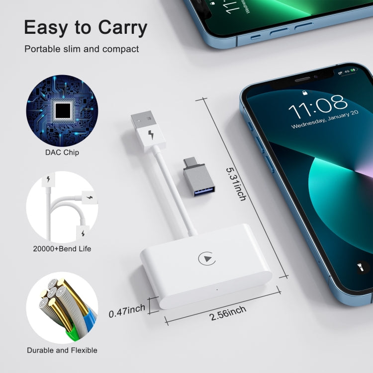 USB + USB-C / Type-C Wired to Wireless Carplay Adapter for iPhone(White) - free shipping - PMC TechLife - Order now!