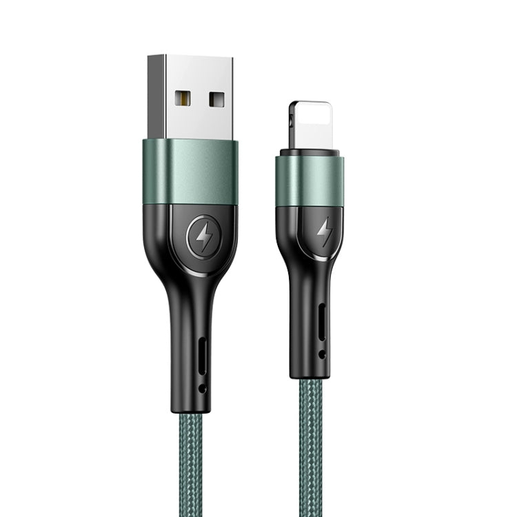 USAMS US-SJ448 U55 2A 8 Pin Aluminum Alloy Weave Charging Cable, Length:1m (Green) - Normal Style Cable by USAMS | Online Shopping South Africa | PMC Jewellery