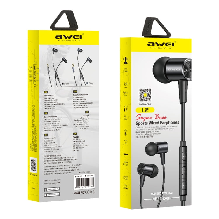 awei L2  3.5mm Plug In-Ear Wired Stereo Earphone with Mic(Black) - Normal Style Earphone by awei | Online Shopping South Africa | PMC Jewellery