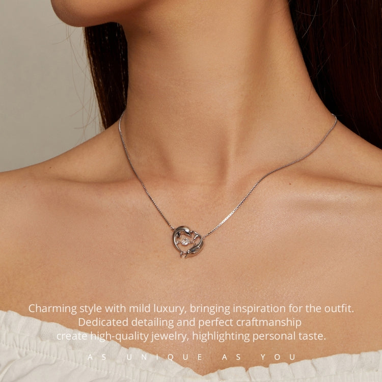 BSN340 Sterling Silver S925 White Gold Plated Zircon Cute Dolphin Necklace - Necklaces & Pendants by PMC Jewellery | Online Shopping South Africa | PMC Jewellery