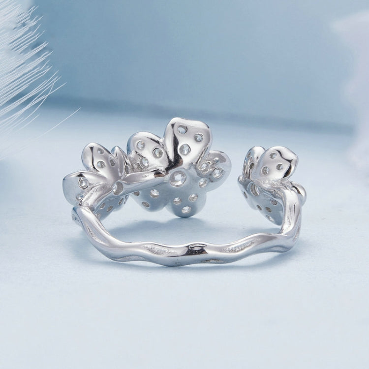 BSR447 Sterling Silver S925 Plated White Gold Fully Paved Zircon Flower Open Adjustable Ring - Rings by PMC Jewellery | Online Shopping South Africa | PMC Jewellery