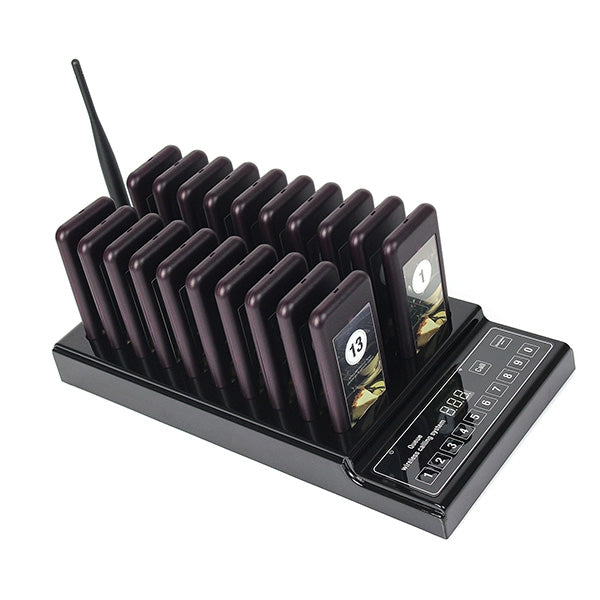 QC100 999 Channel Restaurant Wireless Paging Queuing Calling System with 20 Call Coaster Pagers, EU Plug - Alarm System by PMC TechLife | Online Shopping South Africa | PMC TechLife