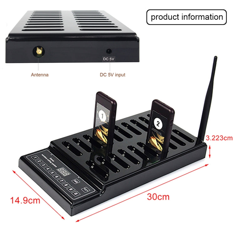 QC100 999 Channel Restaurant Wireless Paging Queuing Calling System with 20 Call Coaster Pagers, EU Plug - Alarm System by PMC Jewellery | Online Shopping South Africa | PMC Jewellery