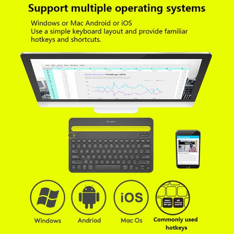 Logitech K480 Multi-device Bluetooth 3.0 Wireless Bluetooth Keyboard with Stand (Black) - Wireless Keyboard by Logitech | Online Shopping South Africa | PMC Jewellery | Buy Now Pay Later Mobicred