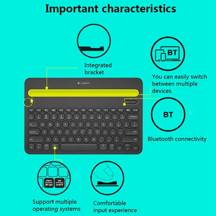 Logitech K480 Multi-device Bluetooth 3.0 Wireless Bluetooth Keyboard with Stand (Black) - Wireless Keyboard by Logitech | Online Shopping South Africa | PMC Jewellery | Buy Now Pay Later Mobicred