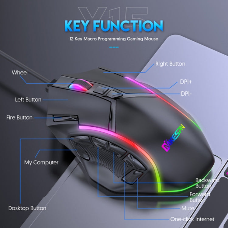 MKESPN X15 Full Speed 12800DPI 12 Buttons Macro Definition RGB Wired Mouse - Wired Mice by MKESPN | Online Shopping South Africa | PMC Jewellery | Buy Now Pay Later Mobicred