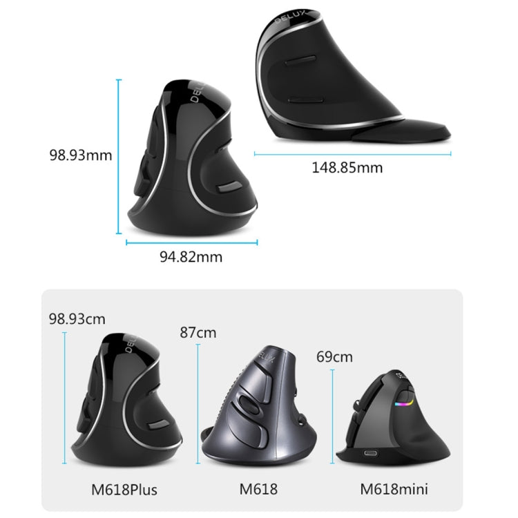 DELUX M618 Plus 2.4G 1600DPI Wireless Portable Vertical Ergonomic Mouse - free shipping - PMC TechLife - Order now!