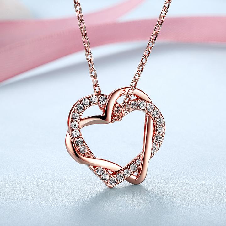 18K Rose Gold Plated Heart Pendant Necklace adorned with Austrian Crystal - Beautiful Gift Idea