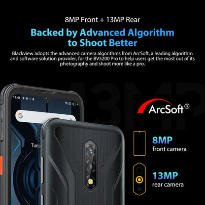 [HK Warehouse] Blackview BV5200 Pro Rugged Phone, 4GB+64GB, IP68/IP69K/MIL-STD-810H, Face Unlock, 5180mAh Battery, 6.1 inch Android 12 MTK6765 Helio G35 Octa Core up to 2.3GHz, Network: 4G, NFC, OTG, Dual SIM(Orange) - Blackview by Blackview | Online Shopping South Africa | PMC Jewellery