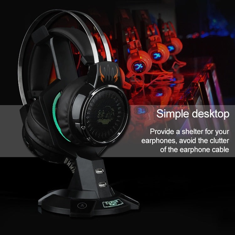 R-008-02 Luminous Integrated Mecha-shaped Headset Holder with Dual USB Ports & Computer Switch - Anti-lost & Holder by PMC TechLife | Online Shopping South Africa | PMC TechLife