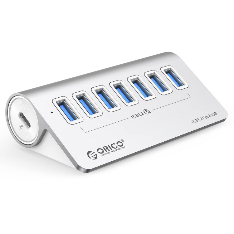 ORICO M3U7-G2 Aluminum Alloy 7-Port USB 3.2 Gen2 10Gbps HUB with 1m Cable (Silver) - USB 3.0 HUB by ORICO | Online Shopping South Africa | PMC Jewellery | Buy Now Pay Later Mobicred