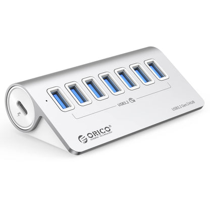 ORICO M3U7-G2 Aluminum Alloy 7-Port USB 3.2 Gen2 10Gbps HUB with 1m Cable (Silver) - USB 3.0 HUB by ORICO | Online Shopping South Africa | PMC Jewellery | Buy Now Pay Later Mobicred