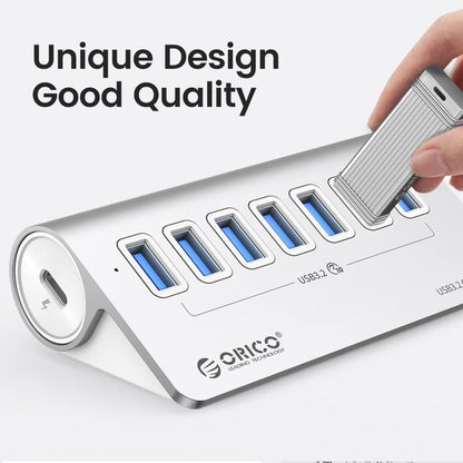 ORICO M3U7-G2 Aluminum Alloy 7-Port USB 3.2 Gen2 10Gbps HUB with 1m Cable (Silver) - USB 3.0 HUB by ORICO | Online Shopping South Africa | PMC Jewellery | Buy Now Pay Later Mobicred