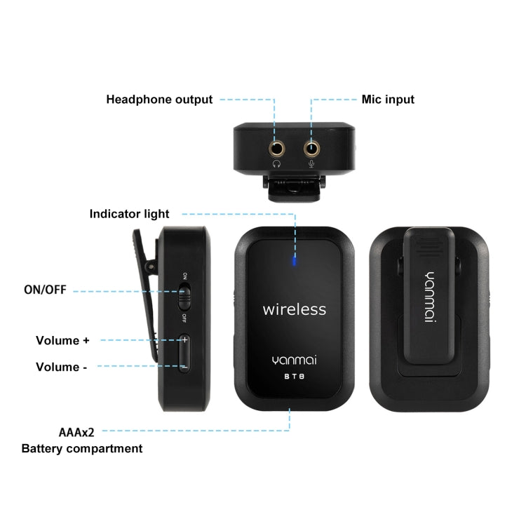 Yanmai BT8 Bluetooth Wireless Microphone (Black) - Microphone by Yanmai | Online Shopping South Africa | PMC Jewellery