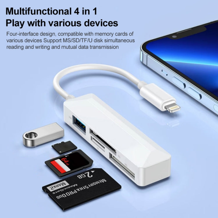4 in 1 MS + SD + TF + USB2.0 Multi-function Card Reader for 8 Pin Devices - U Disk & Card Reader by PMC TechLife | Online Shopping South Africa | PMC TechLife
