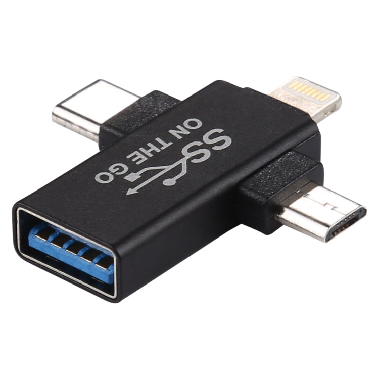 3 in 1 USB 3.0 to 8 Pin + Micro USB + USB-C / Type-C Interface Multifunctional OTG Adapter - OTG Adapter by PMC Jewellery | Online Shopping South Africa | PMC Jewellery