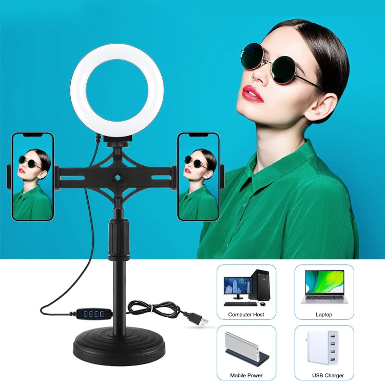 PULUZ 4.7 inch 12cm Ring Light Horizontal Dual Phone Brackets Desktop Holder Video Light Kits - Ring Light by PULUZ | Online Shopping South Africa | PMC TechLife | Buy Now Pay Later Mobicred