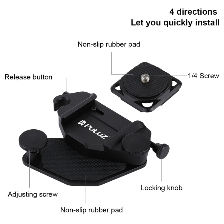 PULUZ Capture Camera Clip CNC Aluminum Alloy Quick Release Clip with Plate (Black) - free shipping - PMC TechLife - Order now!