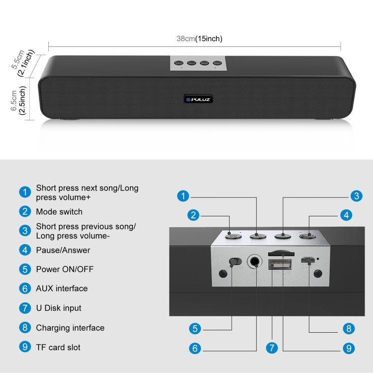 PULUZ 10W Soundbar Wired Wireless Bluetooth Surround Speaker(Black) - Desktop Speaker by PULUZ | Online Shopping South Africa | PMC Jewellery