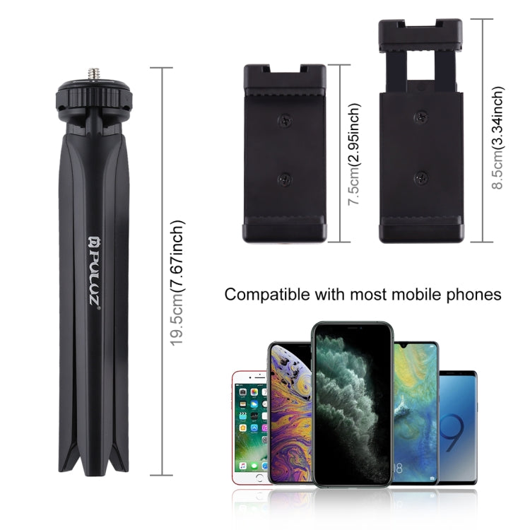 PULUZ Pocket Mini Plastic Tripod Mount with Phone Clamp for Smartphones(Black) - Tripods by PULUZ | Online Shopping South Africa | PMC TechLife