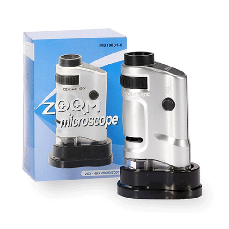 20X - 40X Magnification Zoom Lens Pocket Microscope with LED Light(Silver) - free shipping - PMC TechLife - Order now!