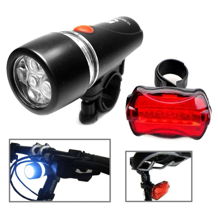 5 LED Water Resistant Bike Bicycle Head Light+ Rear Safety Flashlight - Taillights by PMC Jewellery | Online Shopping South Africa | PMC Jewellery