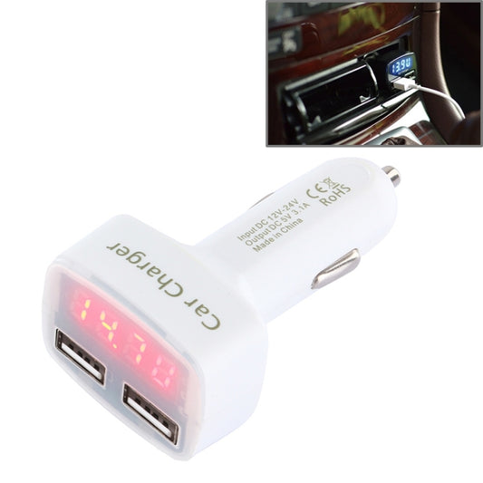 4 in 1 5V 3.1A Dual Ports Car Charger with Voltage, Temperature and Current Display(White) - Car Charger by PMC Jewellery | Online Shopping South Africa | PMC Jewellery