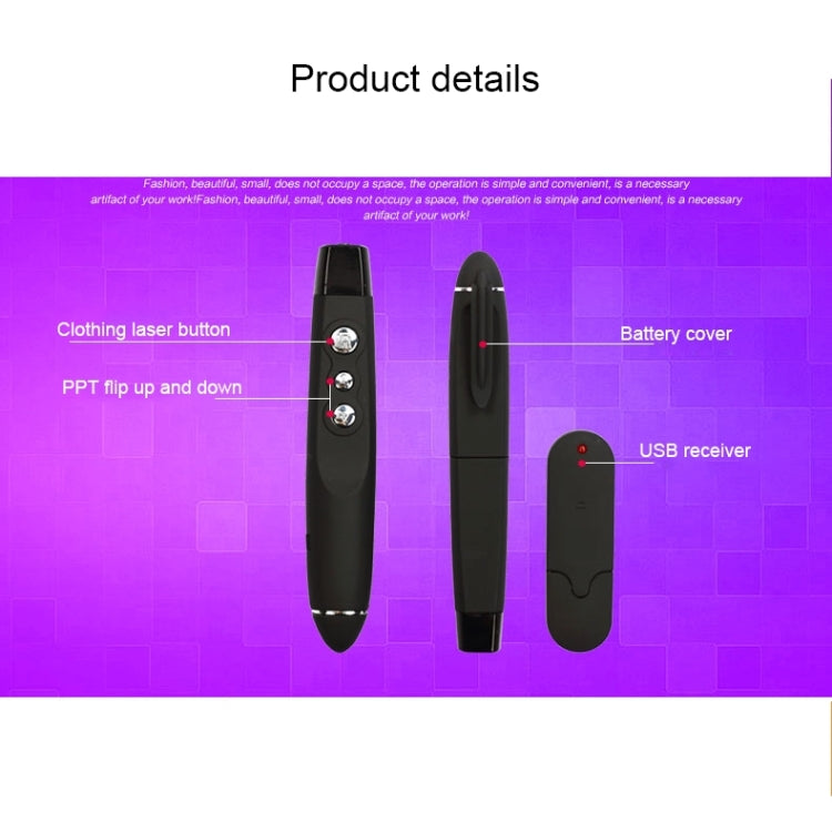 PP-1000 Multimedia Presentation Remote PowerPoint Clicker 2.4GHz RF Laser Pointer with USB Receiver(Black) -  by PMC TechLife | Online Shopping South Africa | PMC TechLife