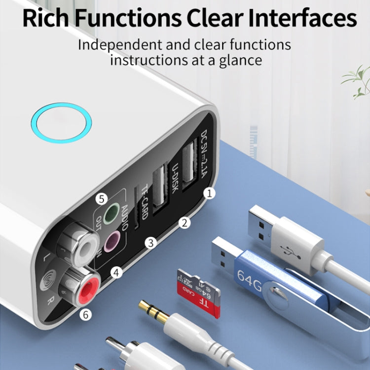 K16 2 in 1 3.5mm AUX + RAC Dual Output Plug-in Bluetooth 5.0 Audio Transmitter Receiver with Remote Control, CN Plug (Black) - Audio Receiver Transmitter by PMC TechLife | Online Shopping South Africa | PMC TechLife