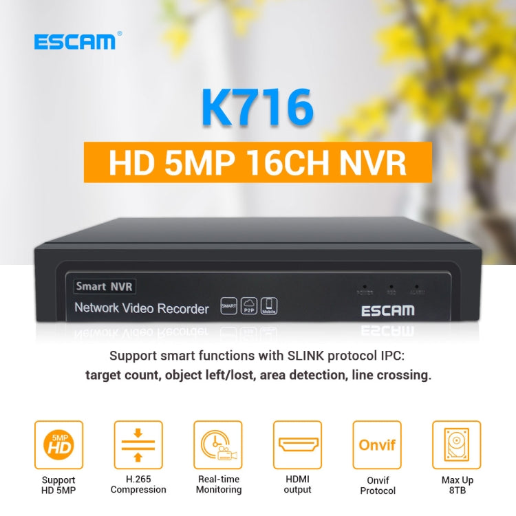 ESCAM K716 HD 5MP 16CH Smart NVR Network Video Recorder - Digital Video Recorder by ESCAM | Online Shopping South Africa | PMC Jewellery | Buy Now Pay Later Mobicred