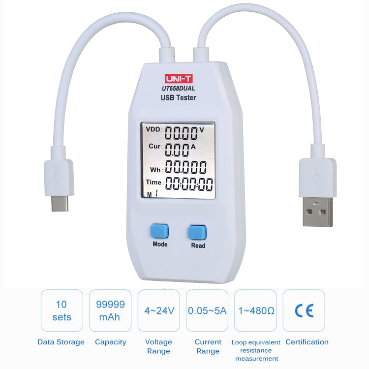 UNI-T USB Voltmeter Ammeter Tester UT658DUAL - Test Tools by PMC TechLife | Online Shopping South Africa | PMC TechLife