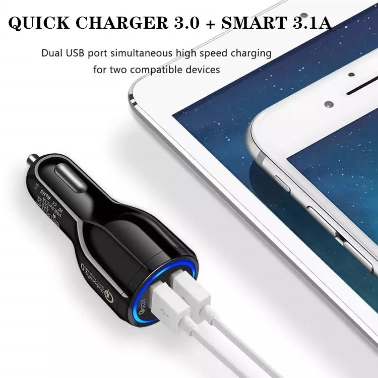 Qc3.0 Dual USB Car Charger + 8 Pin Fast Charging Line Car Charging Kit(Black) - Car Charger by PMC Jewellery | Online Shopping South Africa | PMC Jewellery