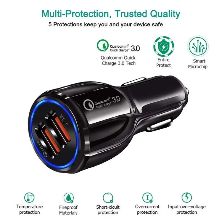 LZ-681 QC3.0 Dual USB Car Charging + Type-C Fast Charging Cable Car Charging Kit(Black) - Car Charger by PMC Jewellery | Online Shopping South Africa | PMC Jewellery