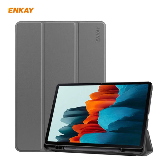 ENKAY ENK-8011 PU Leather + TPU Smart Case with Pen Slot for Samsung Galaxy Tab S8 / Galaxy Tab S7 11.0 T870 / T875(Grey) - Galaxy Tab S8 Cases by ENKAY | Online Shopping South Africa | PMC Jewellery | Buy Now Pay Later Mobicred