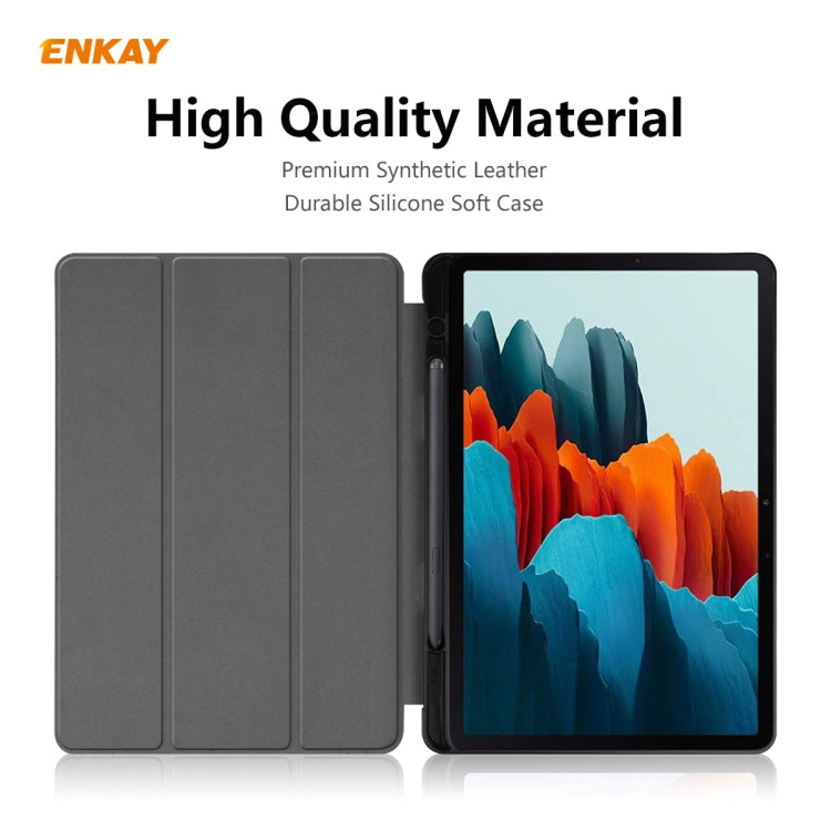 ENKAY ENK-8011 PU Leather + TPU Smart Case with Pen Slot for Samsung Galaxy Tab S8 / Galaxy Tab S7 11.0 T870 / T875(Grey) - Galaxy Tab S8 Cases by ENKAY | Online Shopping South Africa | PMC Jewellery | Buy Now Pay Later Mobicred