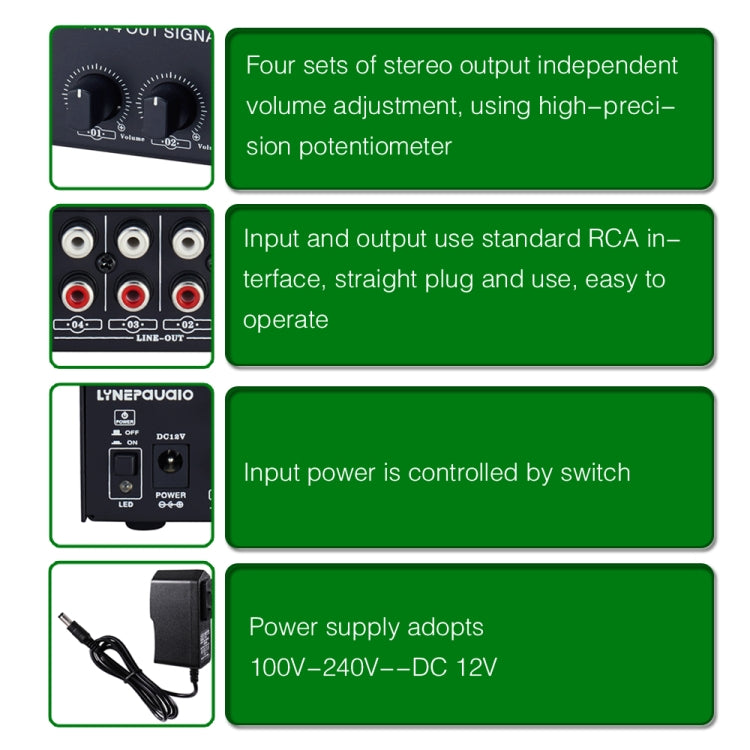 1-In 4-Out Front Stereo Signal Amplifier, Independent Output Volume Adjustment RCA Interface No Loss  Allocator, US Plug -  by PMC TechLife | Online Shopping South Africa | PMC TechLife