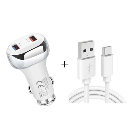 YSY-312 2 in 1 18W Portable QC3.0 Dual USB Car Charger + 1m 3A USB to USB-C / Type-C Data Cable Set(White) - Car Charger by PMC Jewellery | Online Shopping South Africa | PMC Jewellery