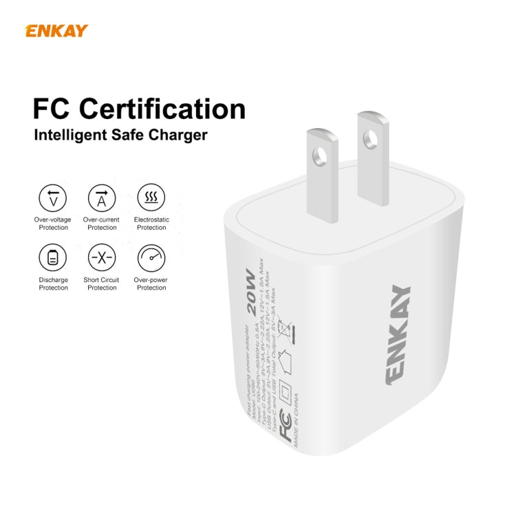 ENKAY Hat-Prince 20W PD Type-C + QC 3.0 USB Fast Charging Travel Charger Power Adapter with Fast Charge Data Cable, US Plug(With 8 Pin Cable) - USB Charger by ENKAY | Online Shopping South Africa | PMC Jewellery