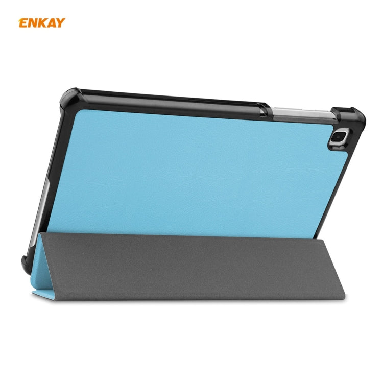ENKAY PU Leather + Plastic Case with Three-folding Holder for Samsung Galaxy Tab A7 Lite T220 / T225(Light Blue) - free shipping - PMC TechLife - Order now!