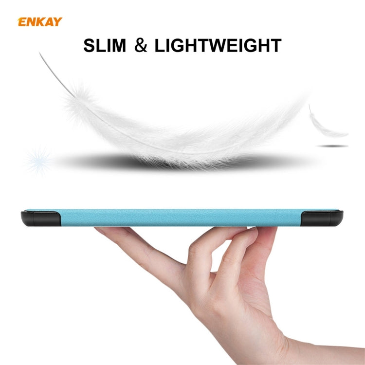 ENKAY PU Leather + Plastic Case with Three-folding Holder for Samsung Galaxy Tab A7 Lite T220 / T225(Light Blue) - free shipping - PMC TechLife - Order now!