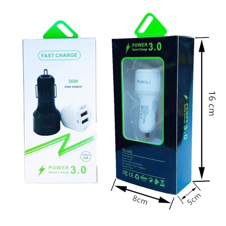 TE-092 36W Dual QC3.0 USB Fast Car Charger + USB to Micro USB Data Cable Set(Black) - Car Charger by PMC TechLife | Online Shopping South Africa | PMC TechLife