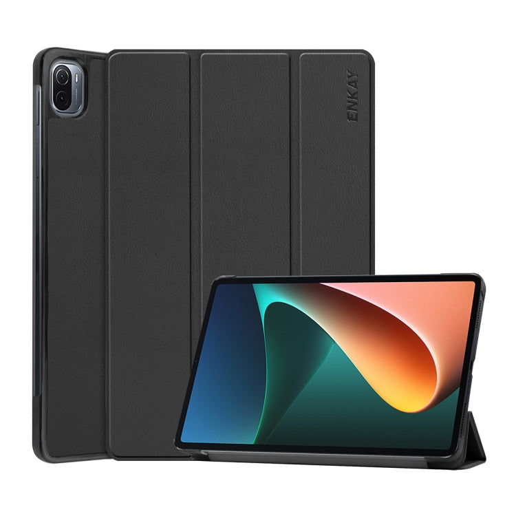 For Xiaomi Mi Pad 5 / 5 Pro ENKAY Custer Texture Horizontal Flip PU+PC Leather Case with Three-folding Holder & Sleep / Wake-up Function(Black) - free shipping - PMC TechLife - Order now!