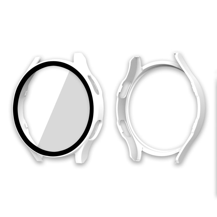 ENKAY Hat-Prince Full Coverage PC Frame + Tempered Glass Protector Composite Case for Samsung Galaxy Watch4 44mm(White) - Watch Cases by ENKAY | Online Shopping South Africa | PMC TechLife | Buy Now Pay Later Mobicred