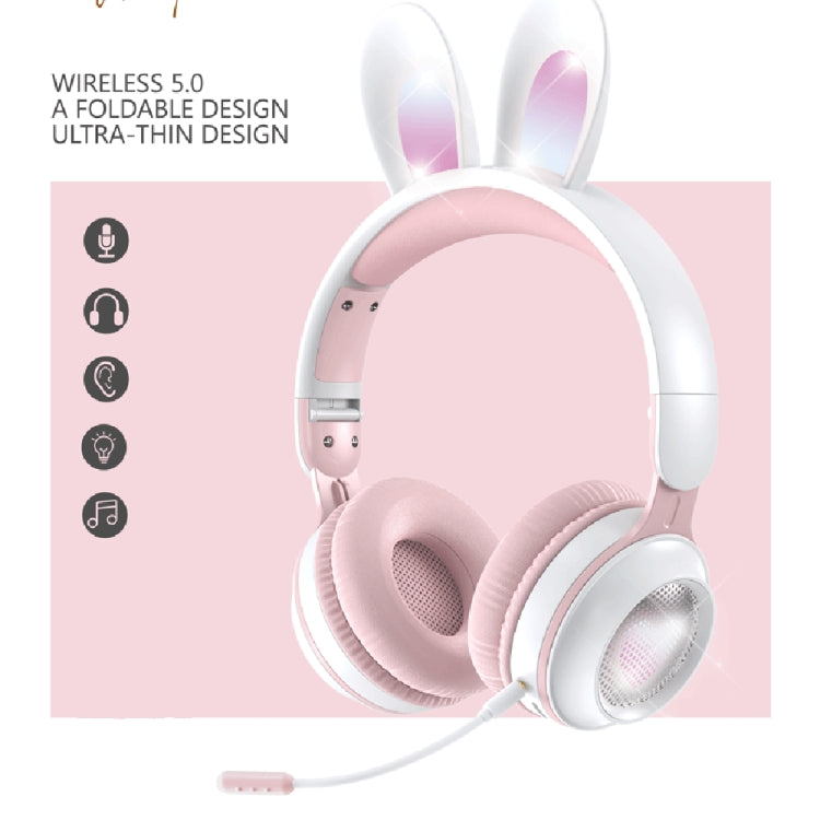KE-01 Rabbit Ear Wireless Bluetooth 5.0 Stereo Music Foldable Headset with Mic For PC(White Pink) - Headset & Headphone by PMC TechLife | Online Shopping South Africa | PMC TechLife